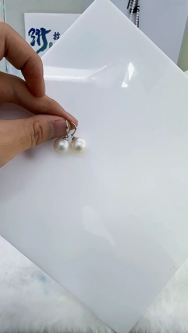 银S925镶嵌海水珍珠DA海水澳白珍珠耳钩13-14 y433
