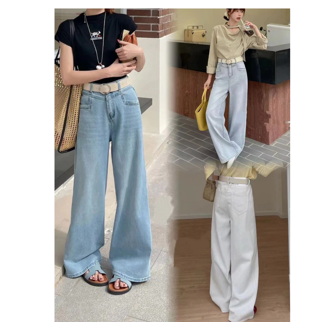 2025春夏A字阔腿牛仔裤显瘦高腰时尚百搭垂感