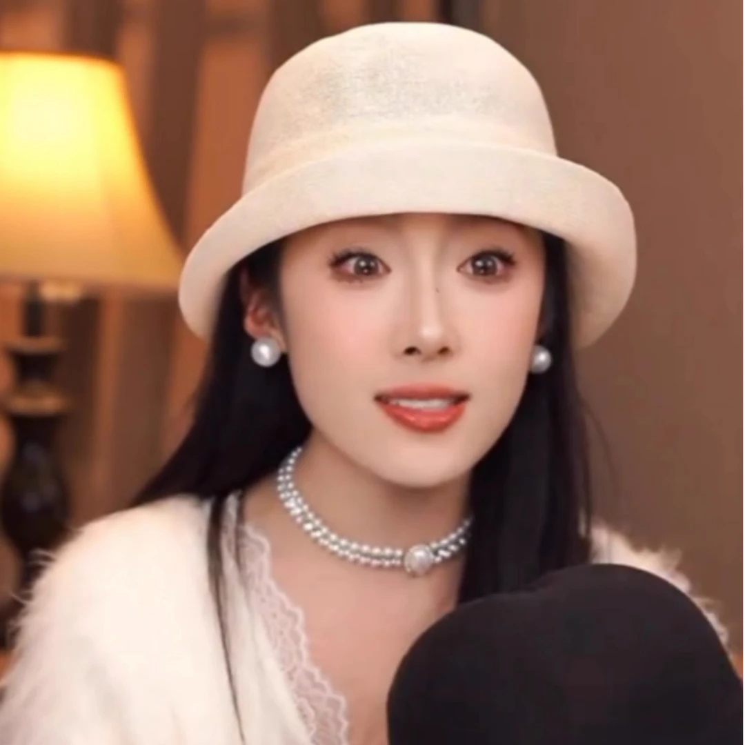 简约日系珍珠和纸渔夫帽子女ins圆顶盆帽夏季透气韩版遮阳防晒帽