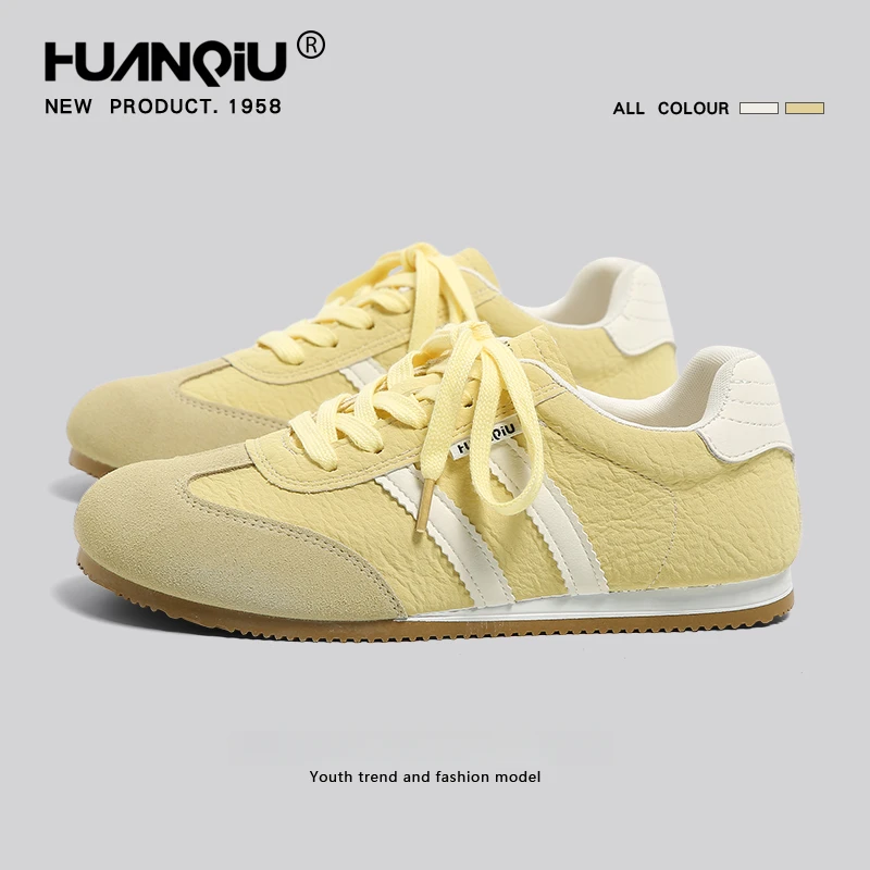 环球黄色阿甘德训鞋女2025新款秋季舒适软底百搭休闲女鞋时尚板鞋