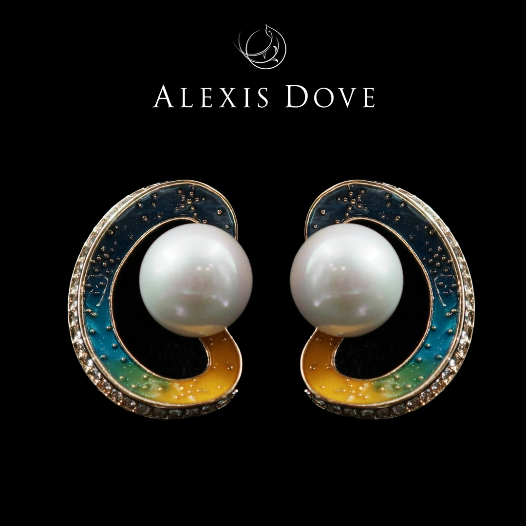 铜合金合成锆石耳饰 时尚炫彩镂空珠珠耳钉【乐亿】