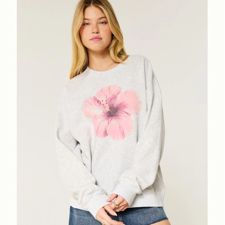Hollister25春季新款抓绒宽松印花图案圆领卫衣女装KI352-5103