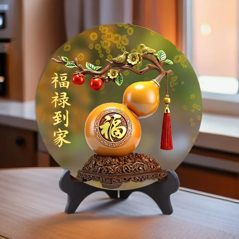 福禄到家葫芦木质摆件财源滚滚相框画办公室桌面摆件科学实验9644