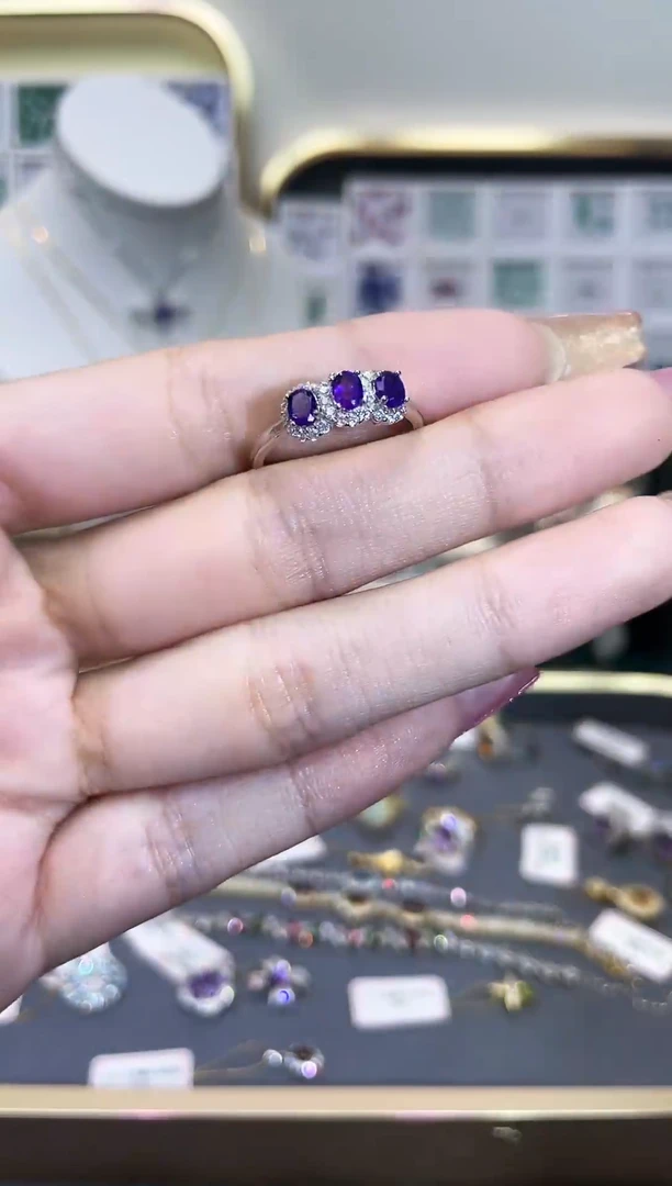 紫晶戒指银S925镶嵌天然宝石