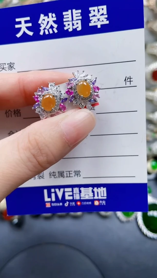 银S925镶嵌翡翠耳饰283