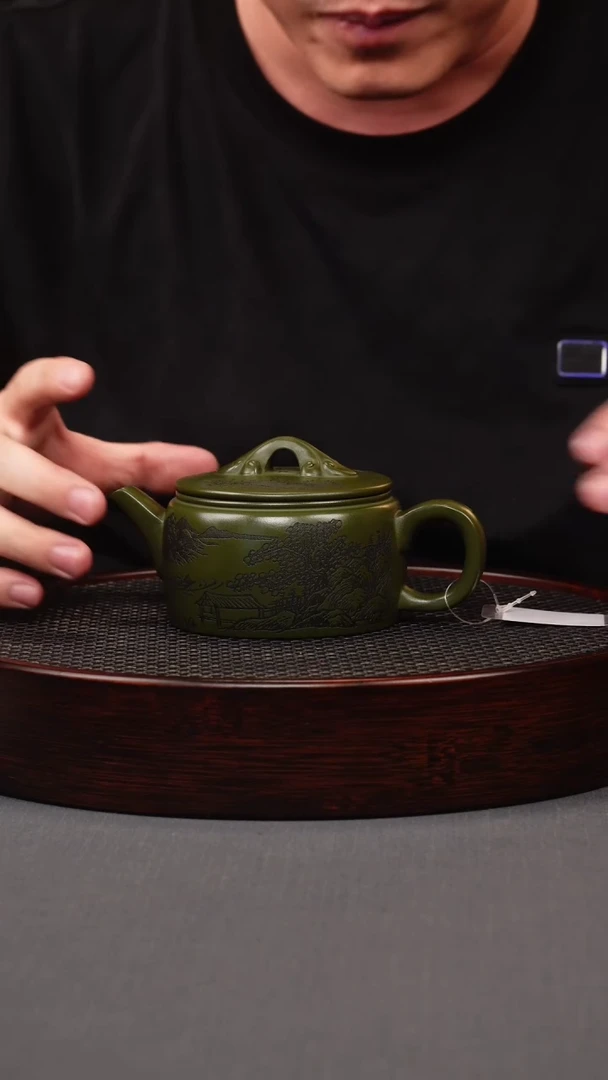 茶壶紫砂绿泥山水汉瓦