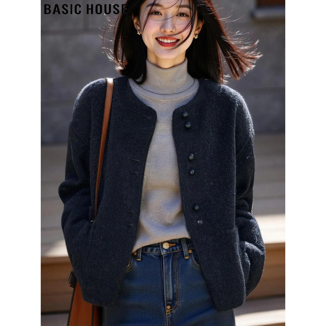 Basic House/百家好高级感毛呢外套女2025冬季轻奢羊毛短款呢大衣