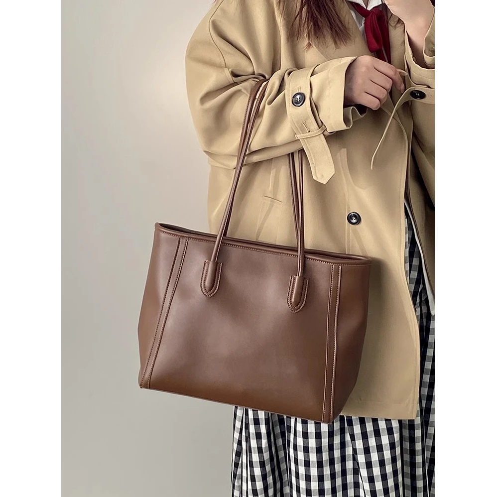 156【箭头大包棕】小众新款大容量韩版复古通勤单肩托特包