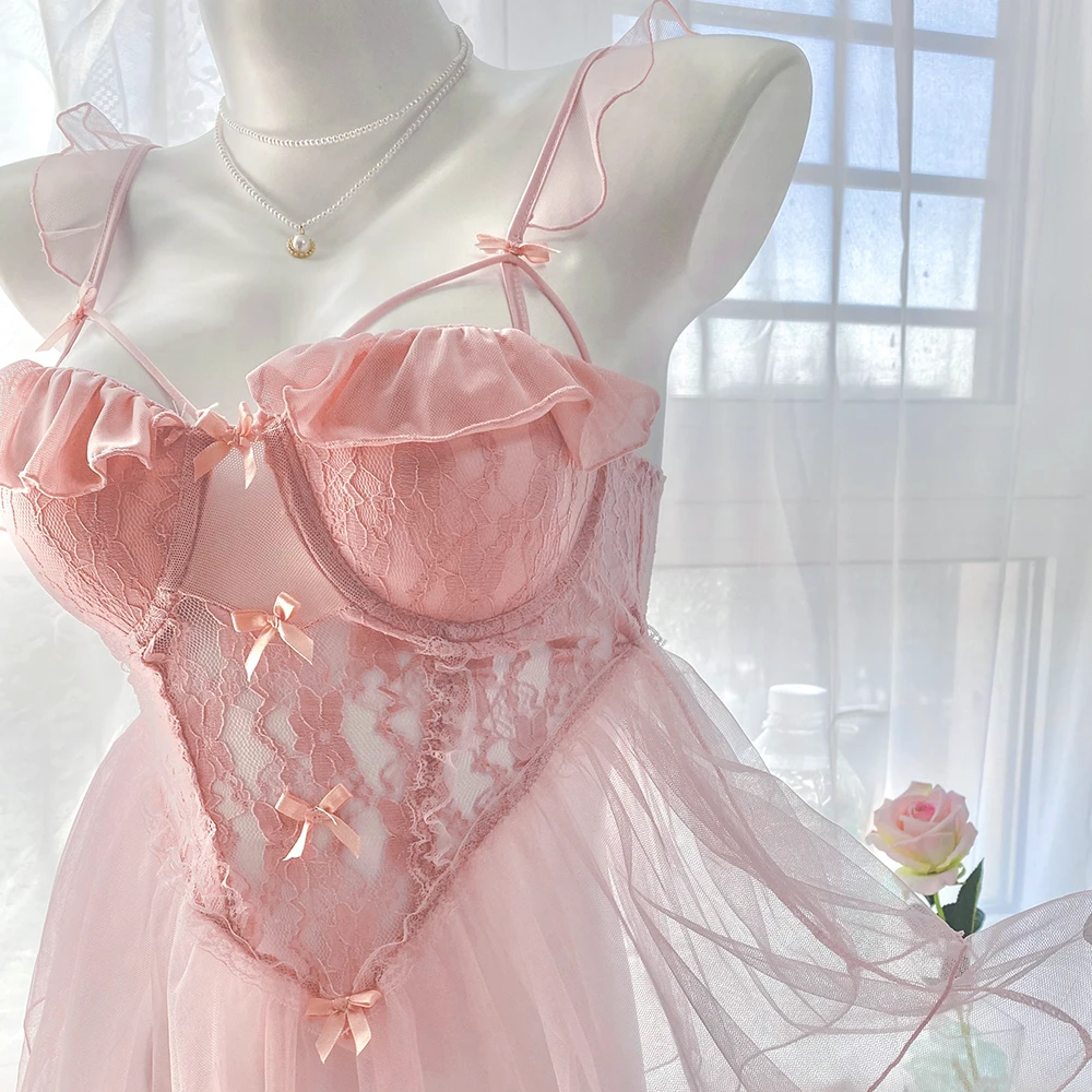 语萱娜【90-220斤】大码女士蕾丝胖妹妹气质连衣裙睡裙1件AXSQ047