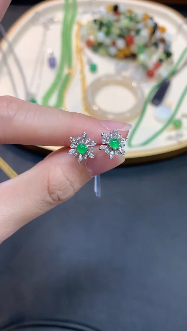 翡翠18K金镶嵌耳饰D913|2980