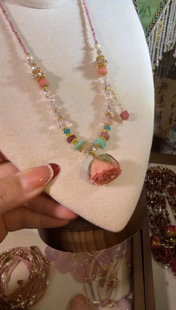 项链未镶嵌淡水珍珠粉玫瑰 005