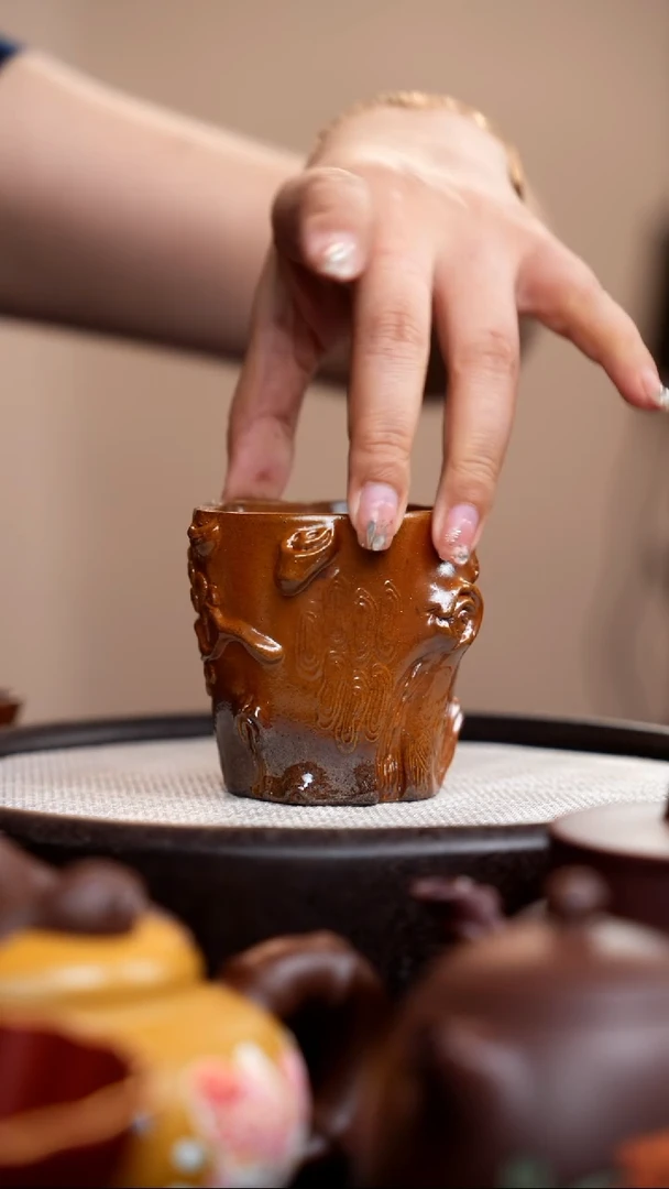 茶壶紫砂柴烧落釉松桩杯