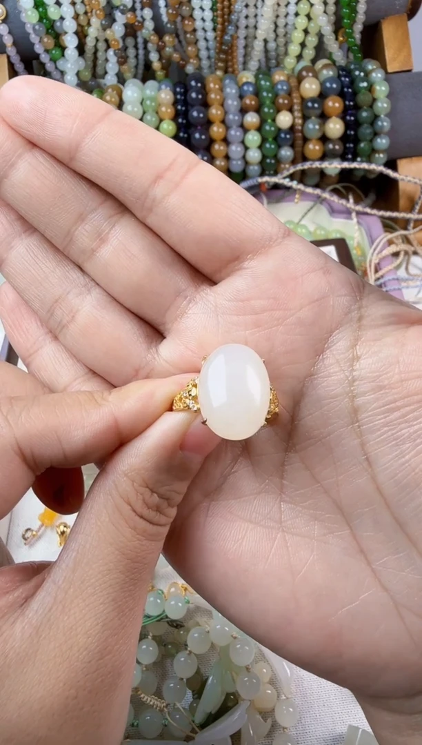 银S925镶嵌戒指和田玉鱼****虾戒指