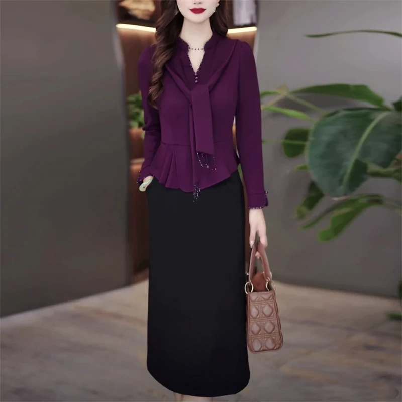 秋季休闲时尚百搭显瘦修身减龄遮肚子假两件轻熟风连衣裙5751#