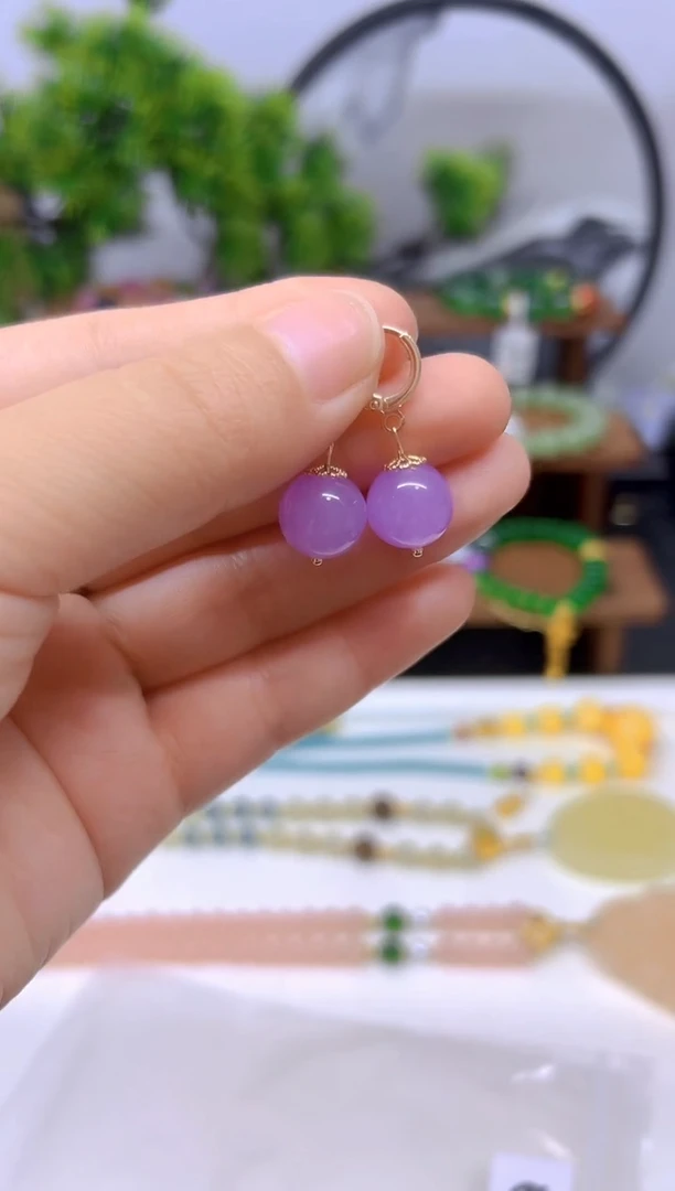 翡翠14K金镶嵌耳饰E796