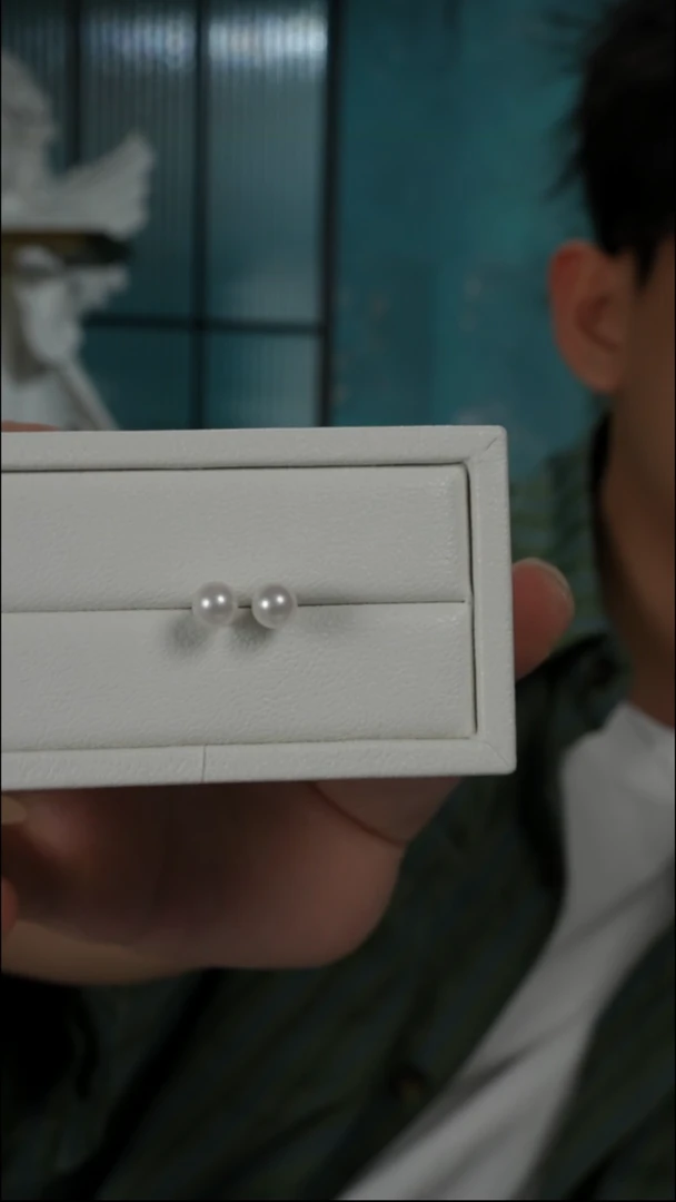 银S925镶嵌耳钉海水珍珠AK素钉7-7.5mm