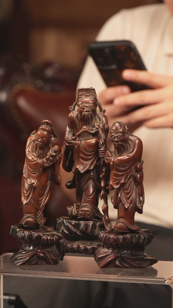 香榧木朝****装清代 黄杨木雕福禄寿三星摆件