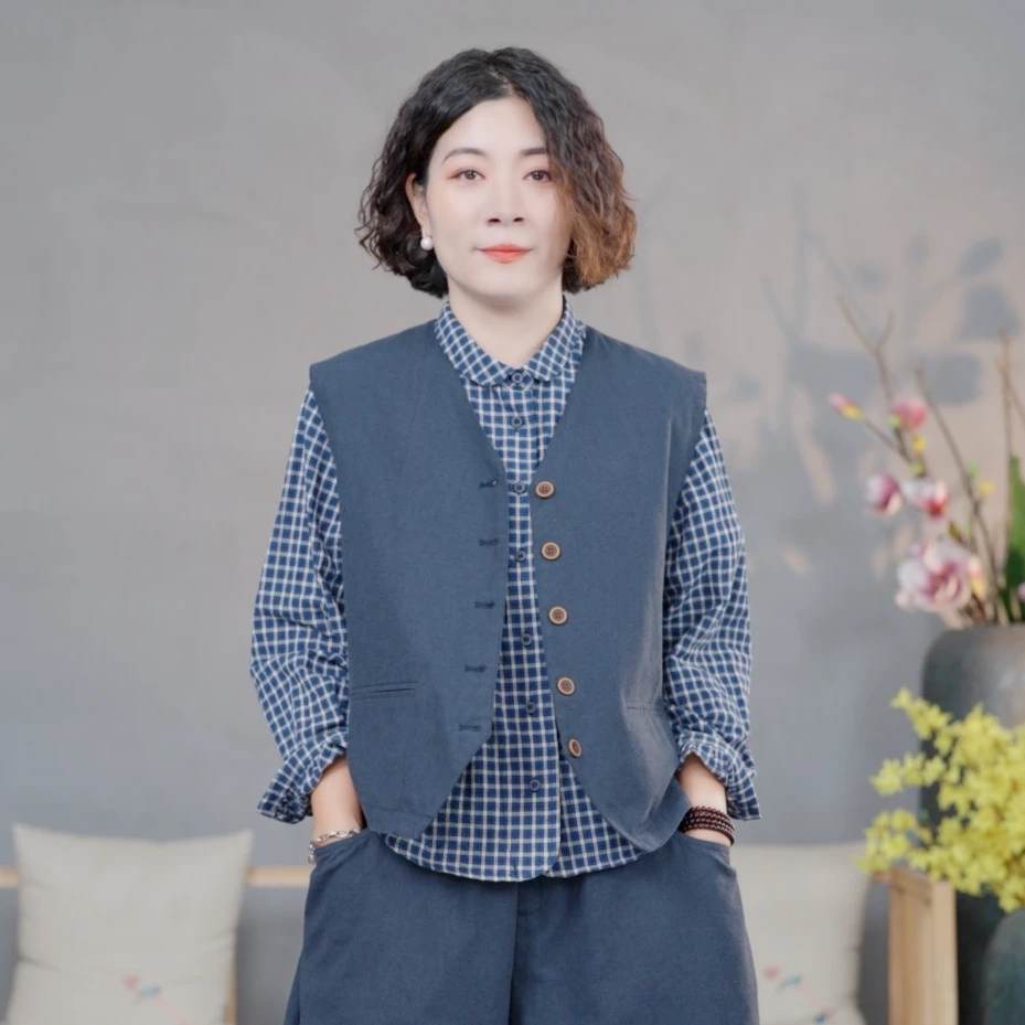 【悦兮】秋季新款文艺百搭休闲洋气时尚气质复古宽松女马夹25135