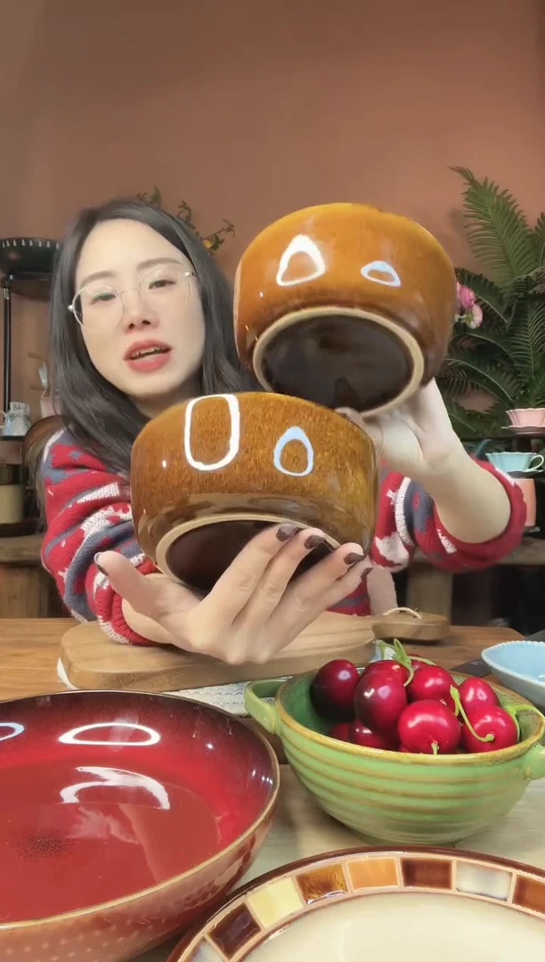 陶瓷6英寸焦糖色面碗 2件 微瑕疵