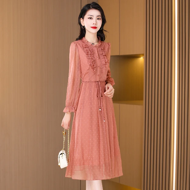 【可蓓儿】广州十三行长袖连衣裙2025新款春洋气休闲喜婆婆纱料裙子