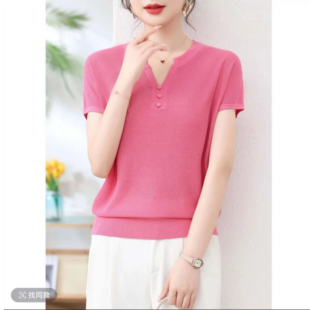 【新品2】XJYE9932女士100莱赛尔剪刀领纽扣套头夏季百搭显瘦