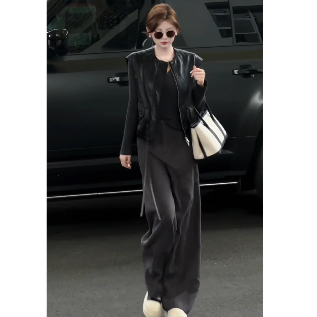 2025秋季新款时尚气质宽松辣妹百搭超好看上衣马甲裤子三件套