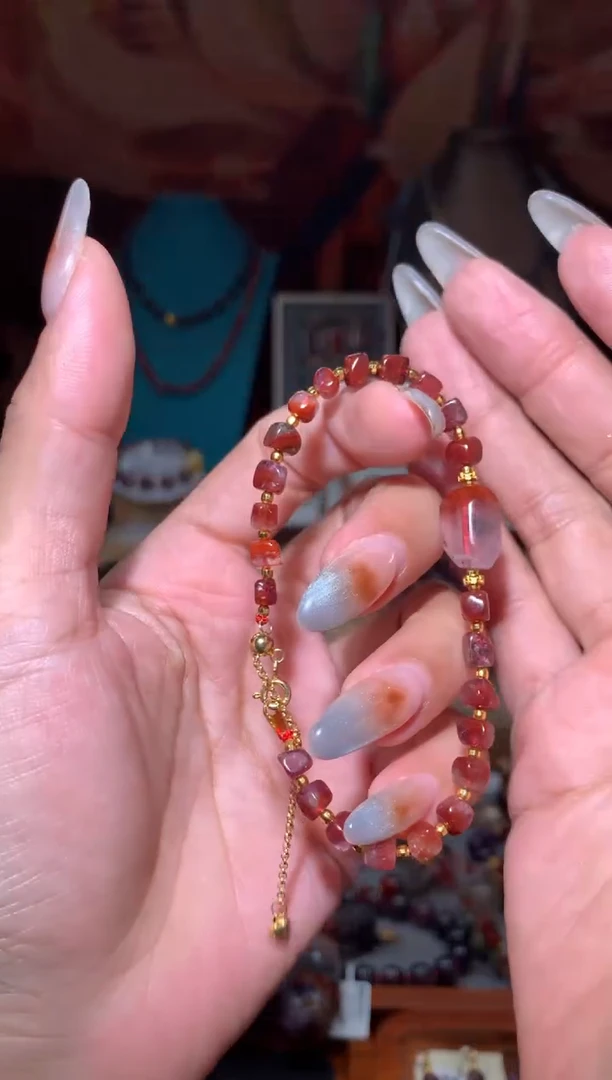 未镶嵌珠宝半成品水晶红极光随形DIY手链
