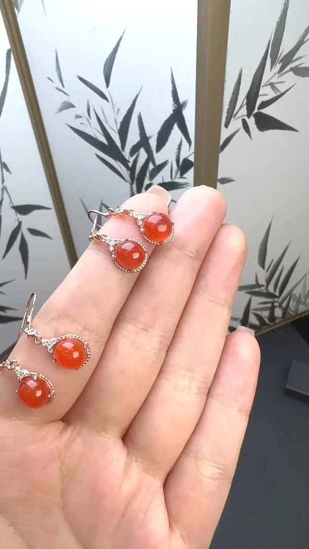 南红玛瑙银S925镶嵌耳饰JJD0524012多样性发一