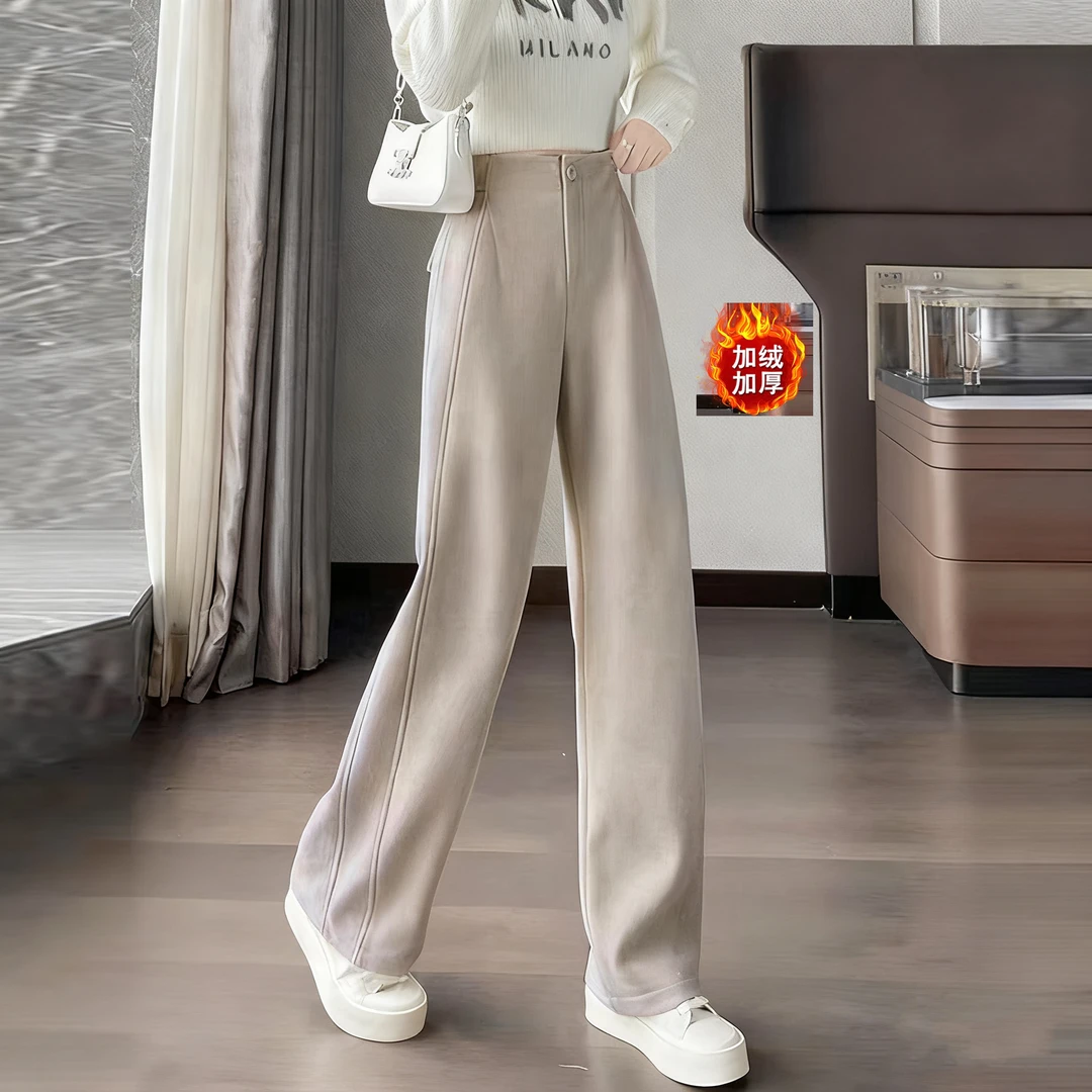 加绒直筒裤2025秋冬新款高腰显瘦休闲裤长裤保暖阔腿裤秋冬季春秋
