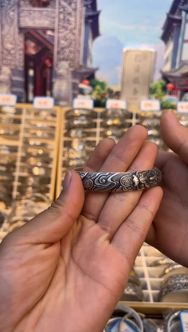 珐琅足银貔貅手镯