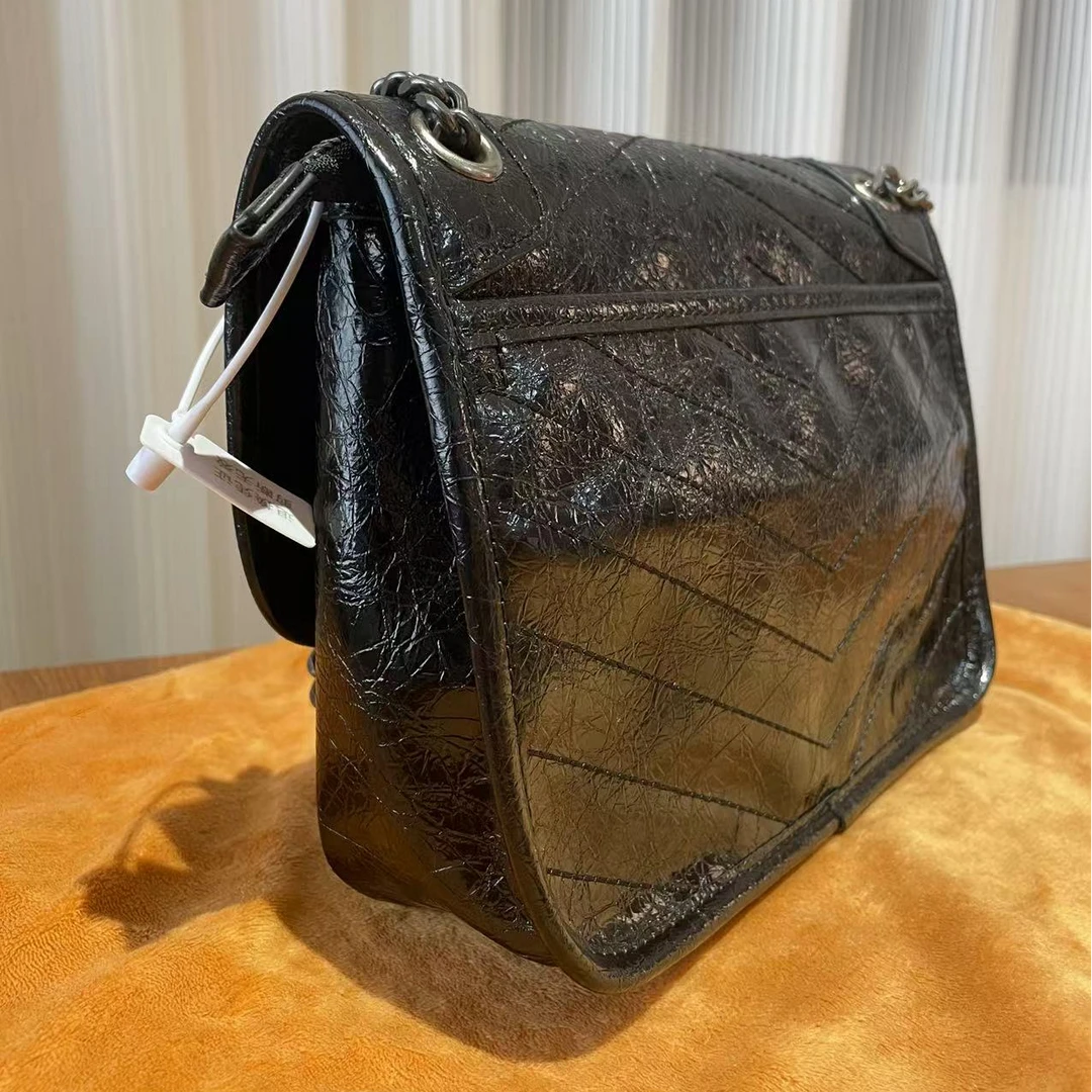 HIRMRIS手工真皮包银双肩链YZ90-3 nk小阳 邮差小号黑色