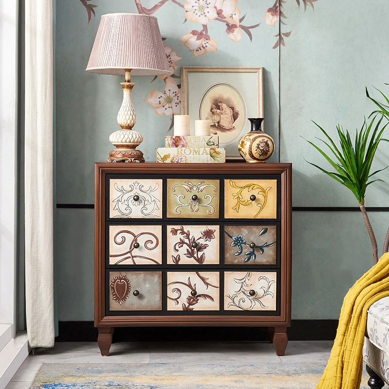 【大吉专属】美式斗柜实木卧室收纳柜储物柜客厅玄关柜彩绘装饰柜子