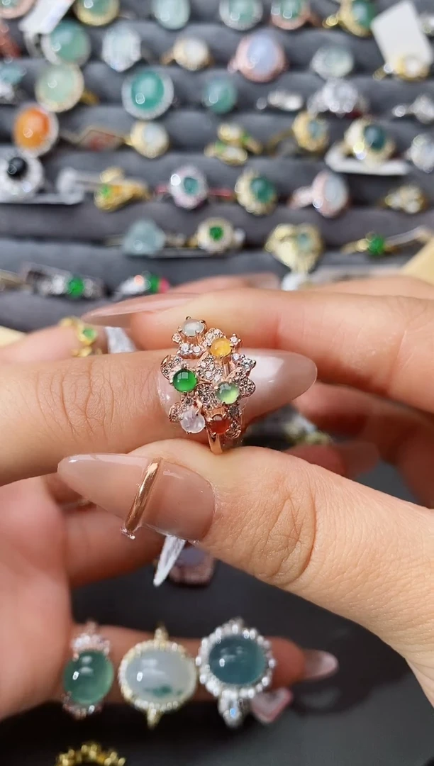 【闪购商品】翡翠戒指银S925镶嵌瑞丽市颜玉珠宝