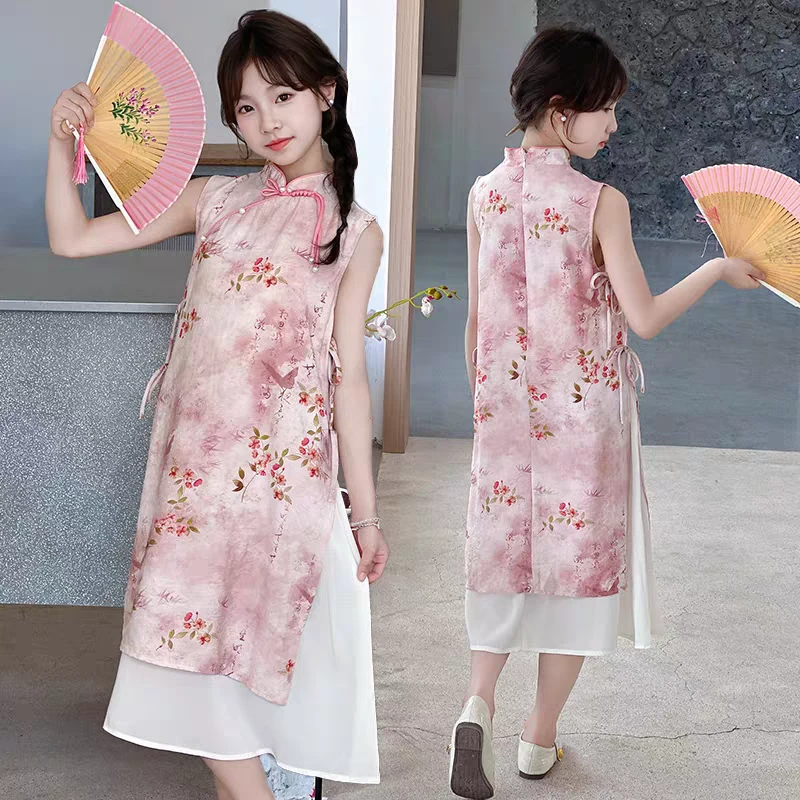 女童碎花连衣裙儿童旗袍2025夏季新款宝宝汉服复古洋气中国风裙子
