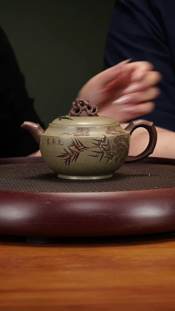 茶壶紫砂116ZKN碗竹夹脂豆青砂350cc