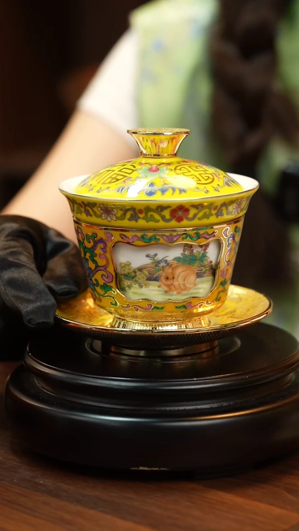 双非遗大师作品  旋转盖碗杯