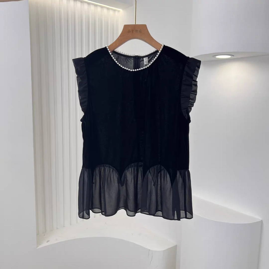 商场专柜同款128夏装新款时尚钉珠领无袖背心上衣高端气质小衫潮