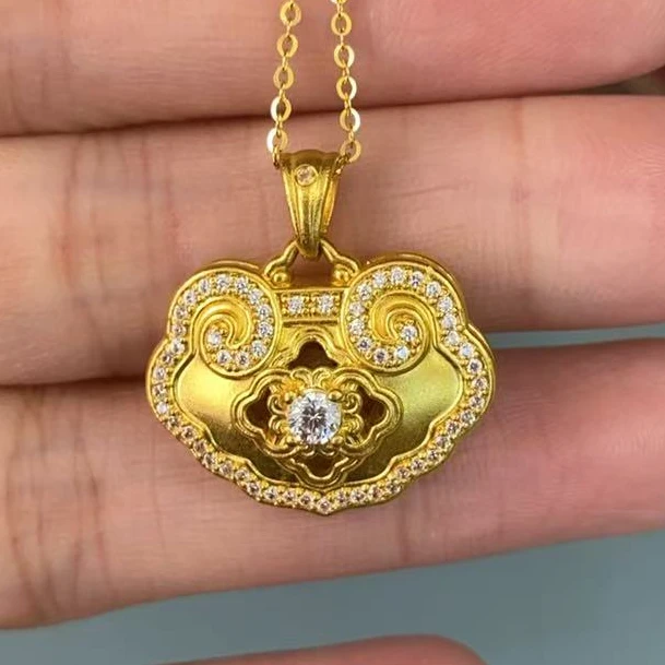 老庙足金999轻奢镶嵌锁包