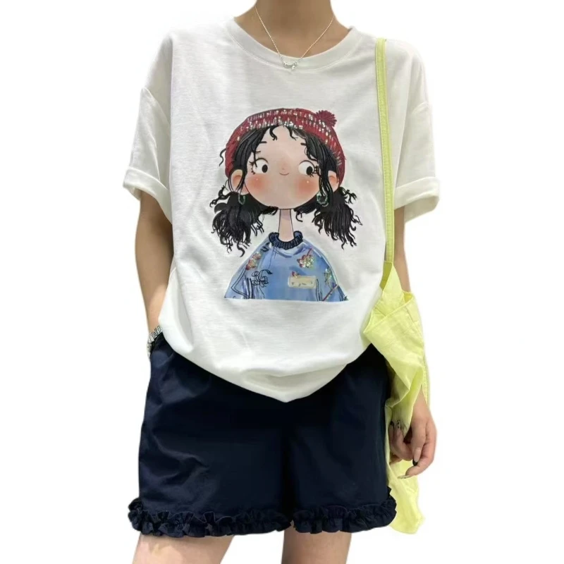 Pada.嘻&PFNL【可爱女孩】慵懒宽松 亮片点缀T恤 8900 Hi Fortune