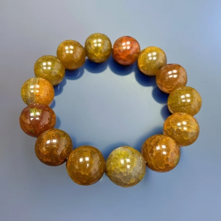 茶色龙鳞纹7A收藏品质玛瑙手串14MM14颗男女款单圈多样性发其一