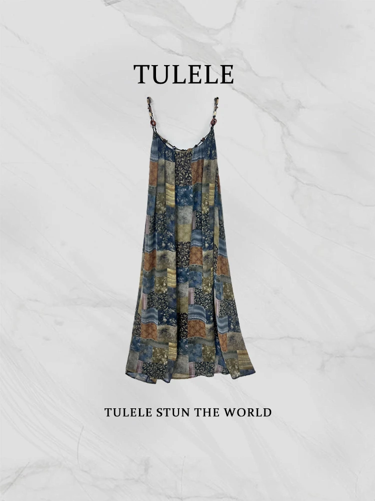 TULELE【丝路骆驼】复古度假风气质夏季波西米亚风吊带长裙90339