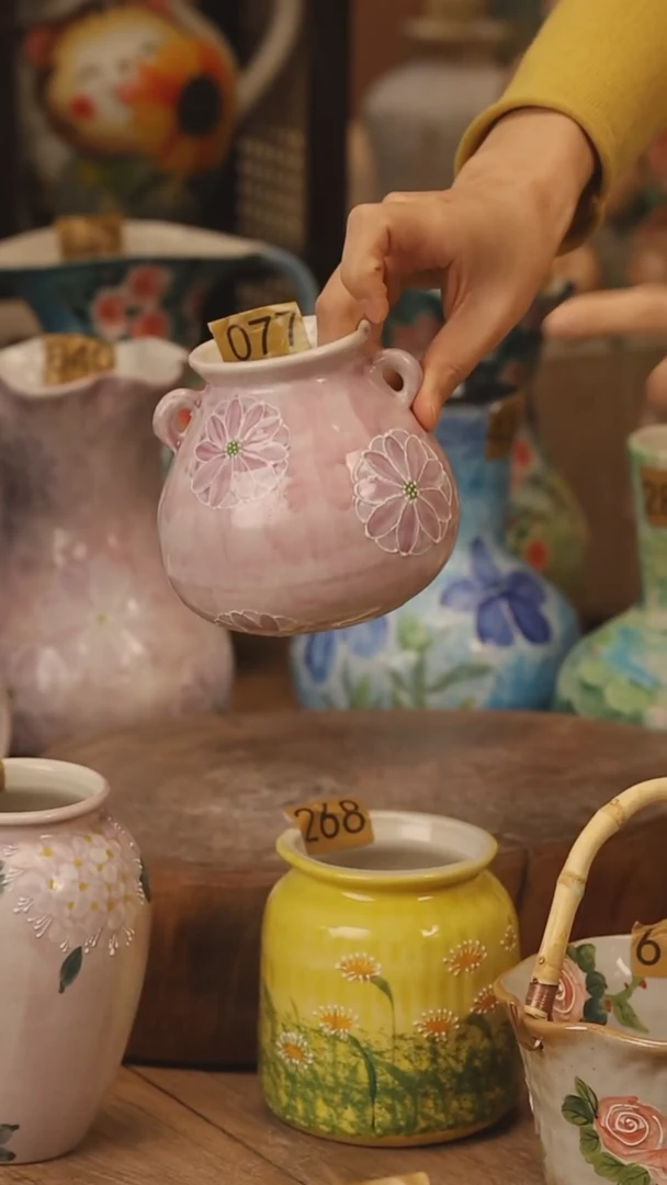 陶瓷景德镇设计师手作花器摆件侘寂风@M077@