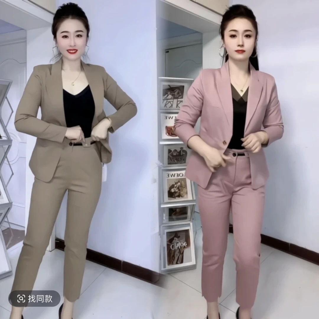 春夏新款时尚气质一粒扣西服外套上衣小西装高腰显瘦西服裤子