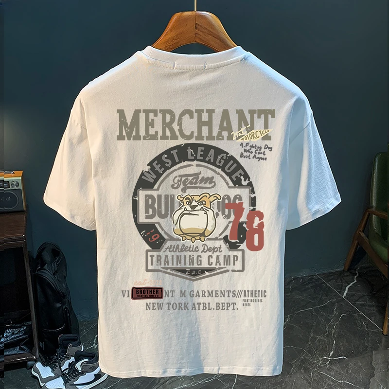 高端印花T恤男士夏季薄款宽松短袖衫上衣爆款轻熟风水印潮流衣服