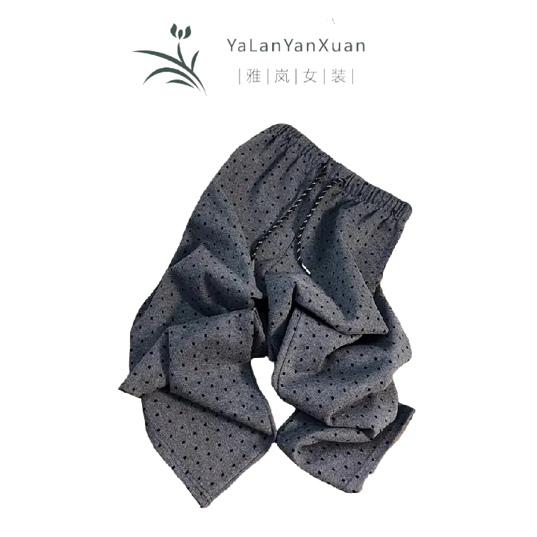 【雅岚女装】窄版垂感显瘦长裤波点阔腿裤秋季新款松紧腰抽绳休闲裤