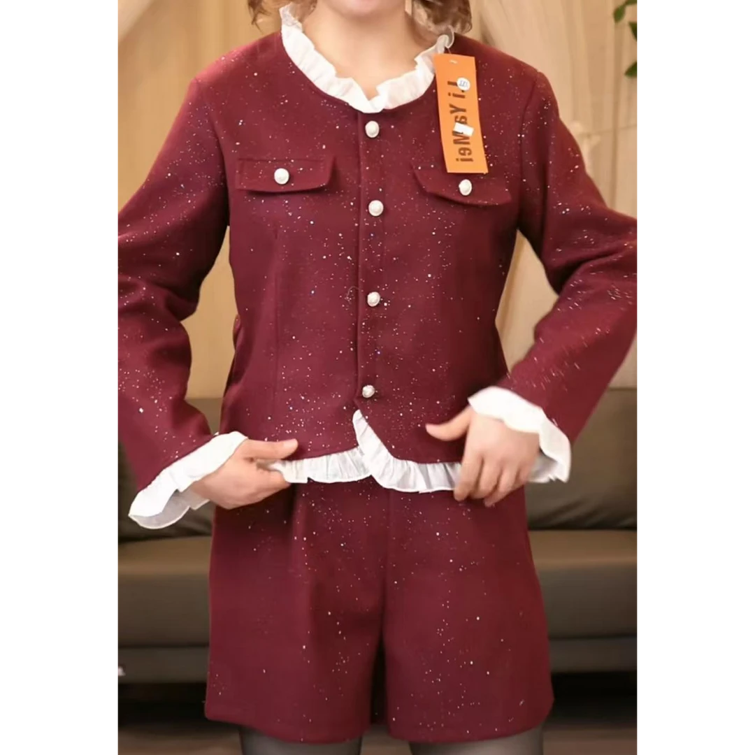 0265木耳边上衣＋短裤两件套