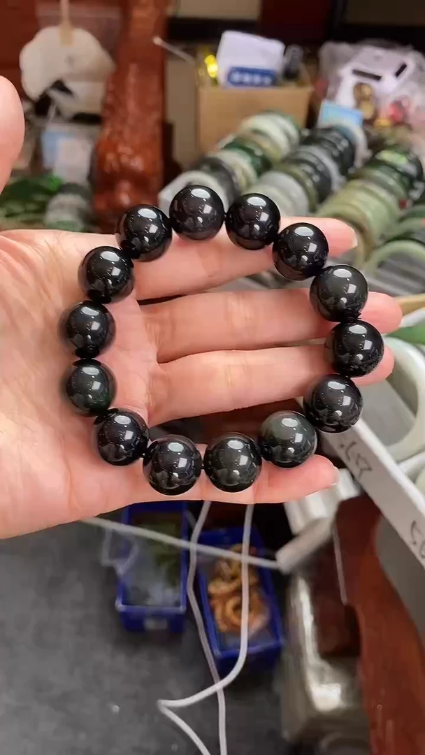 未镶嵌黑曜岩手串天然黑曜石手串16mm