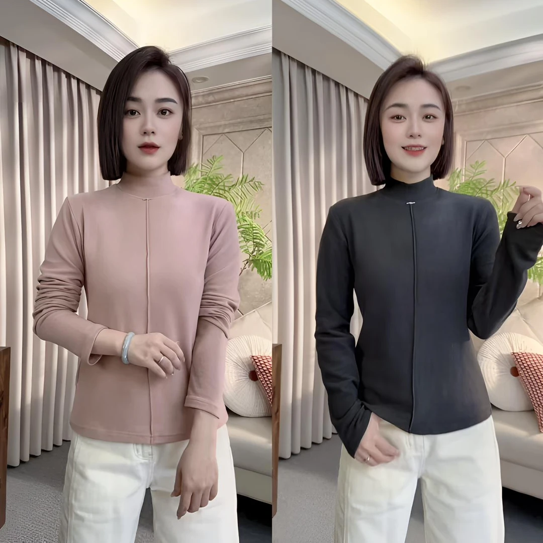 依骊汇新款德绒半高领设计感显瘦上衣女5565