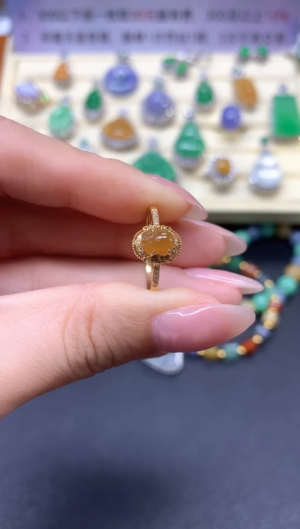 【闪购商品】翡翠戒指18K金镶嵌戒指|1250+125