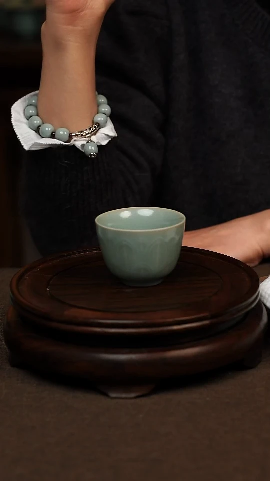 瓷片仿古天青莲心杯50ml 微瑕 不带礼盒